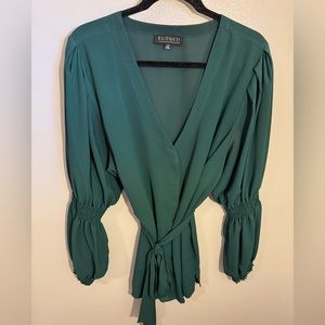 Eloquii Green Belted Puff Sleeve Top